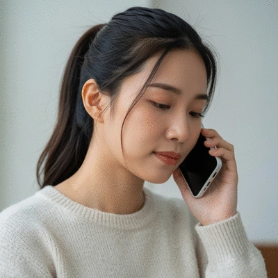 Person talking on phone, looking relieved, representing mental health hotline support